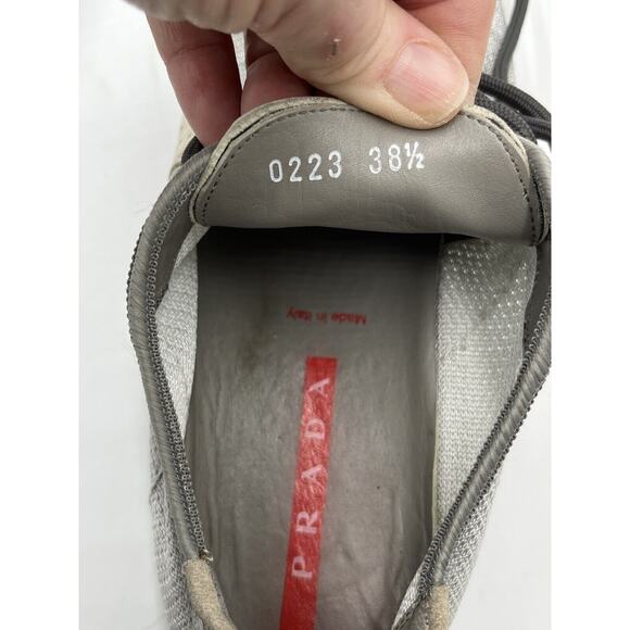Prada Vintage Sneakers Trainers‎ Low Cut Sports Gray Beige Suede US Sz 8/38.5 - Picture 10 of 11